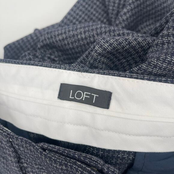 LOFT ANN TAYLOR Pants Size 12 High Waist Curvy Trouser Navy Houndstooth Stretch - Picture 4 of 15